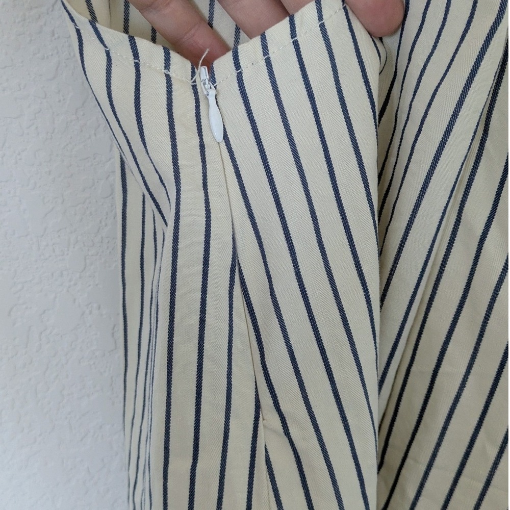 US Polo Assn Pinstripe Overall Dress Women XL Cream Navy Blue Classic Pinafore - Picture 5 of 9